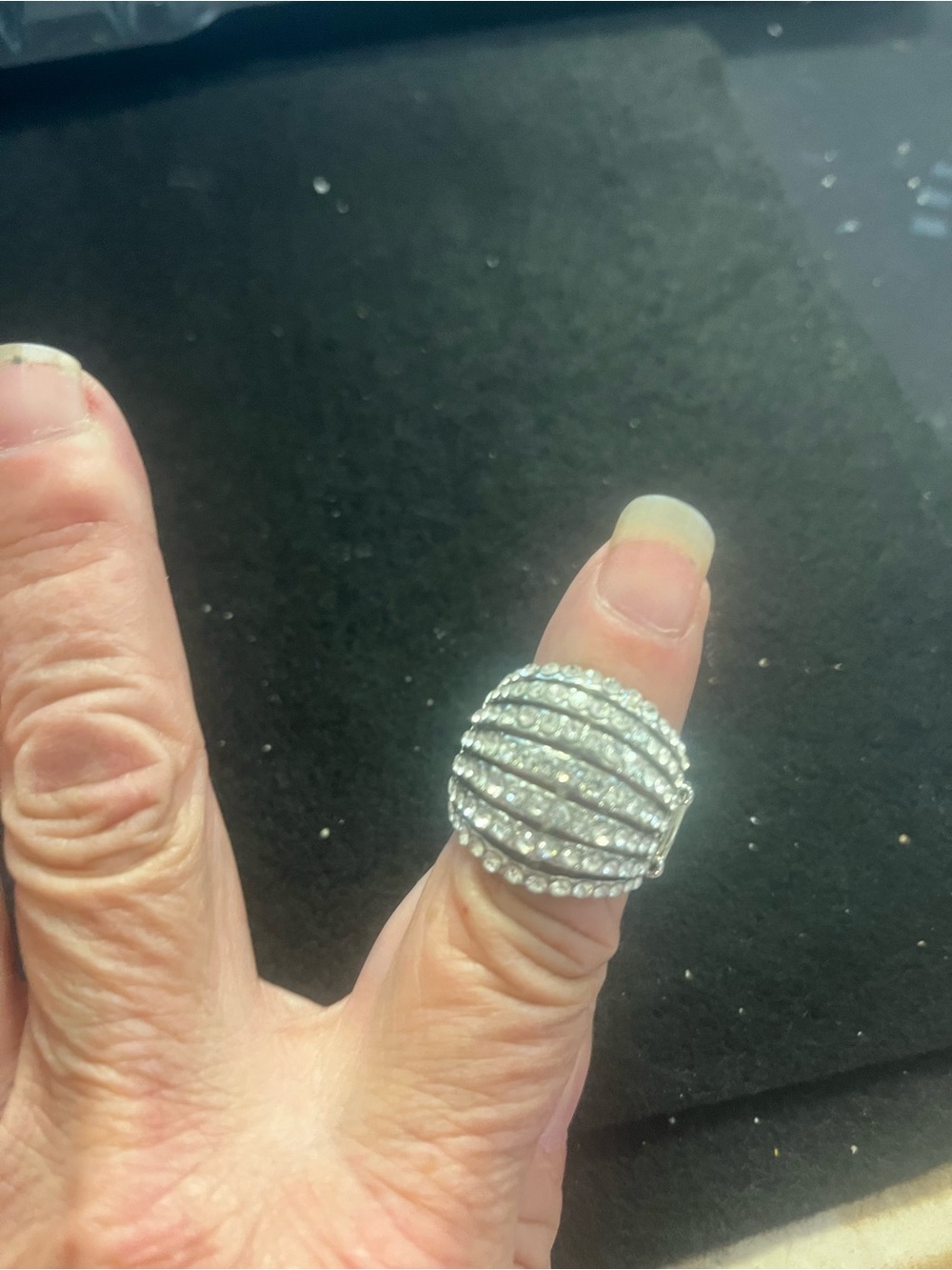 Silver Crystal Dome Ring - Sparkling Silver Cocktail Ring stretch